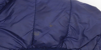 Brand and care label for Lee Cooper Men's Blue Hooded Puffer Jacket, size S, Polyester Down Filled