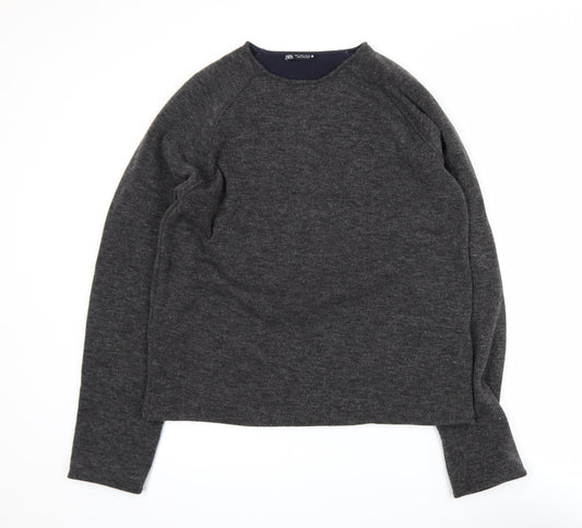 Zara Women Grey Long Sleeve Jersey Top Size S