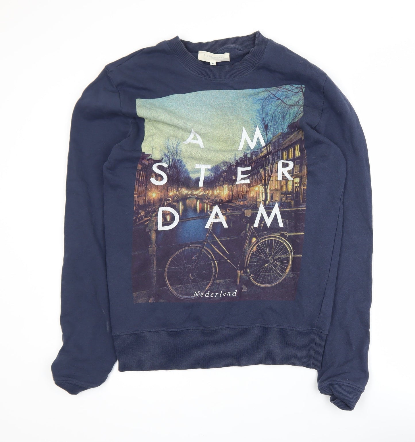 River Island Men's Blue Amsterdam Graphic Sweatshirt Size S