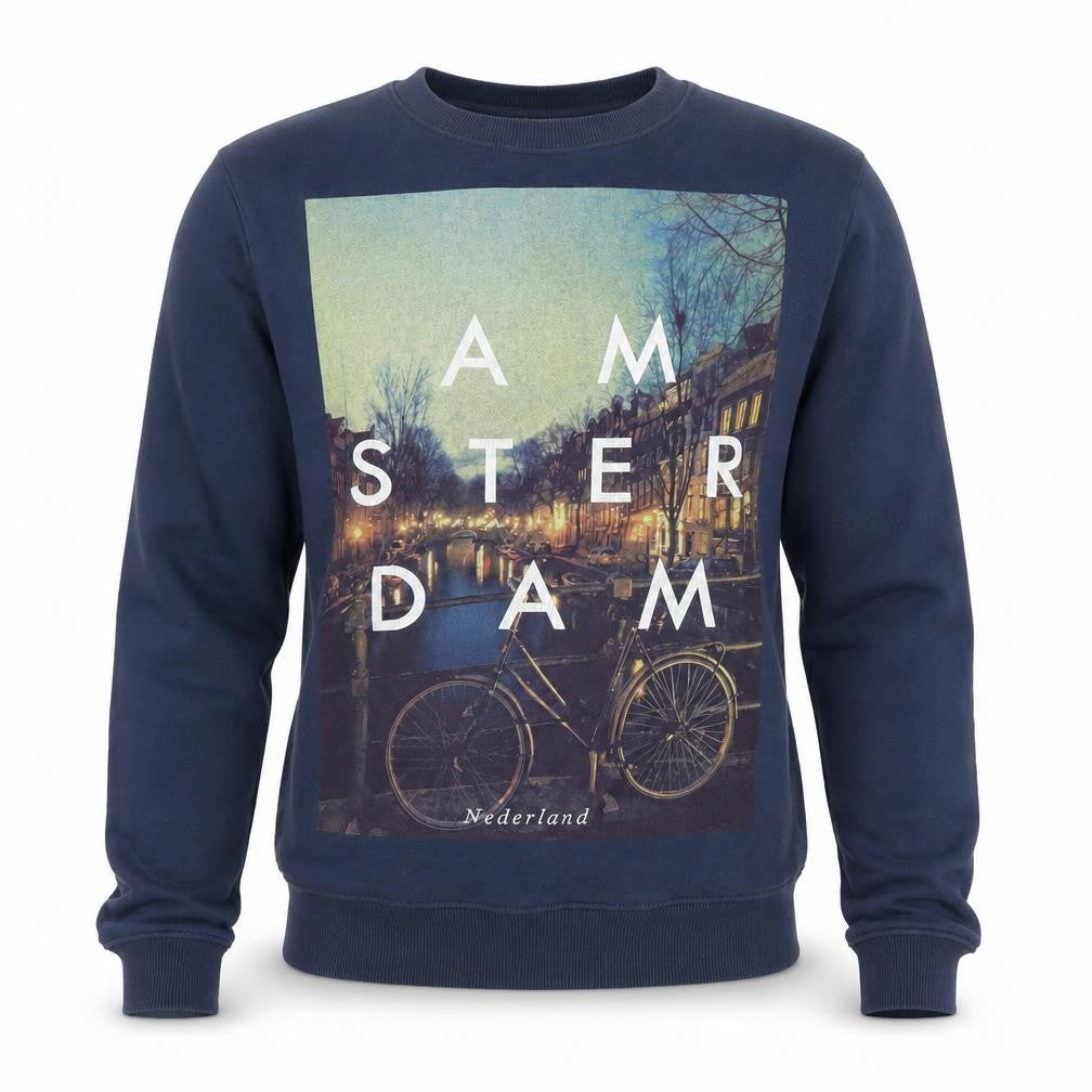 River Island Men's Blue Amsterdam Graphic Sweatshirt Size S