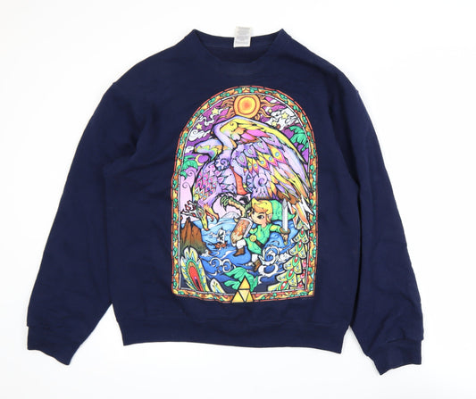 Jerzees Men's Blue Graphic Pullover Sweatshirt M Anime Style