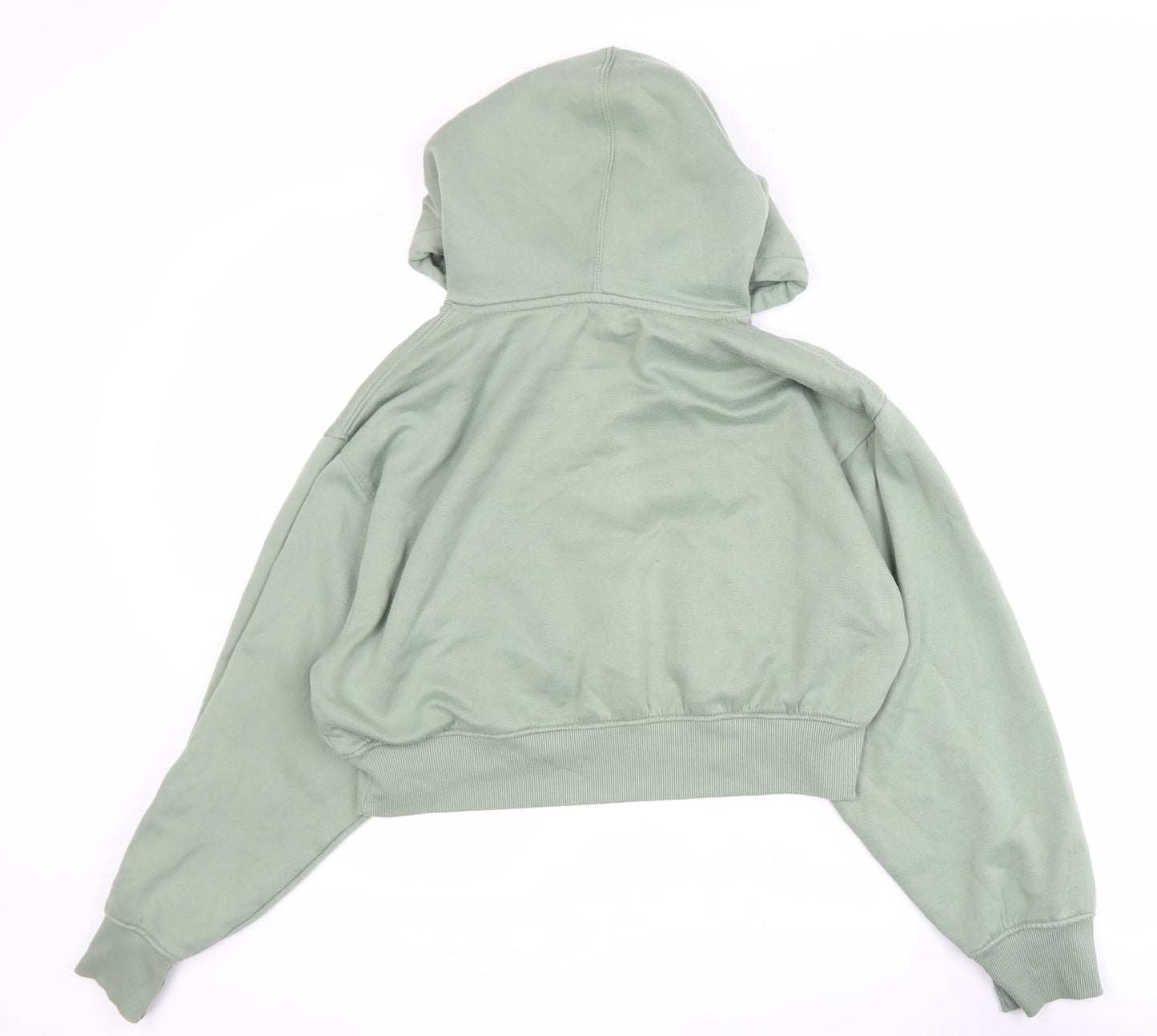 Zara Womens Sage Green L Cropped Pullover Hoodie Cotton Blend