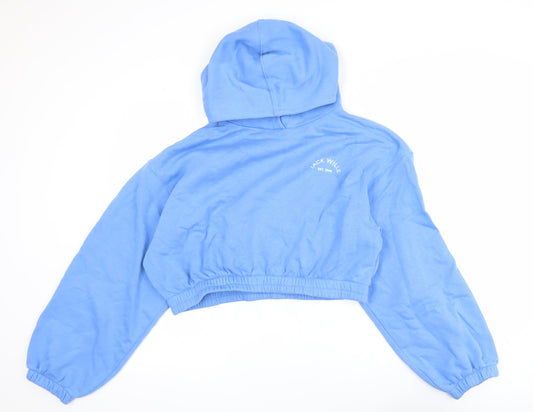 Jack Wills Womens Blue Cropped Hoodie UK 10 Cotton Blend Casual