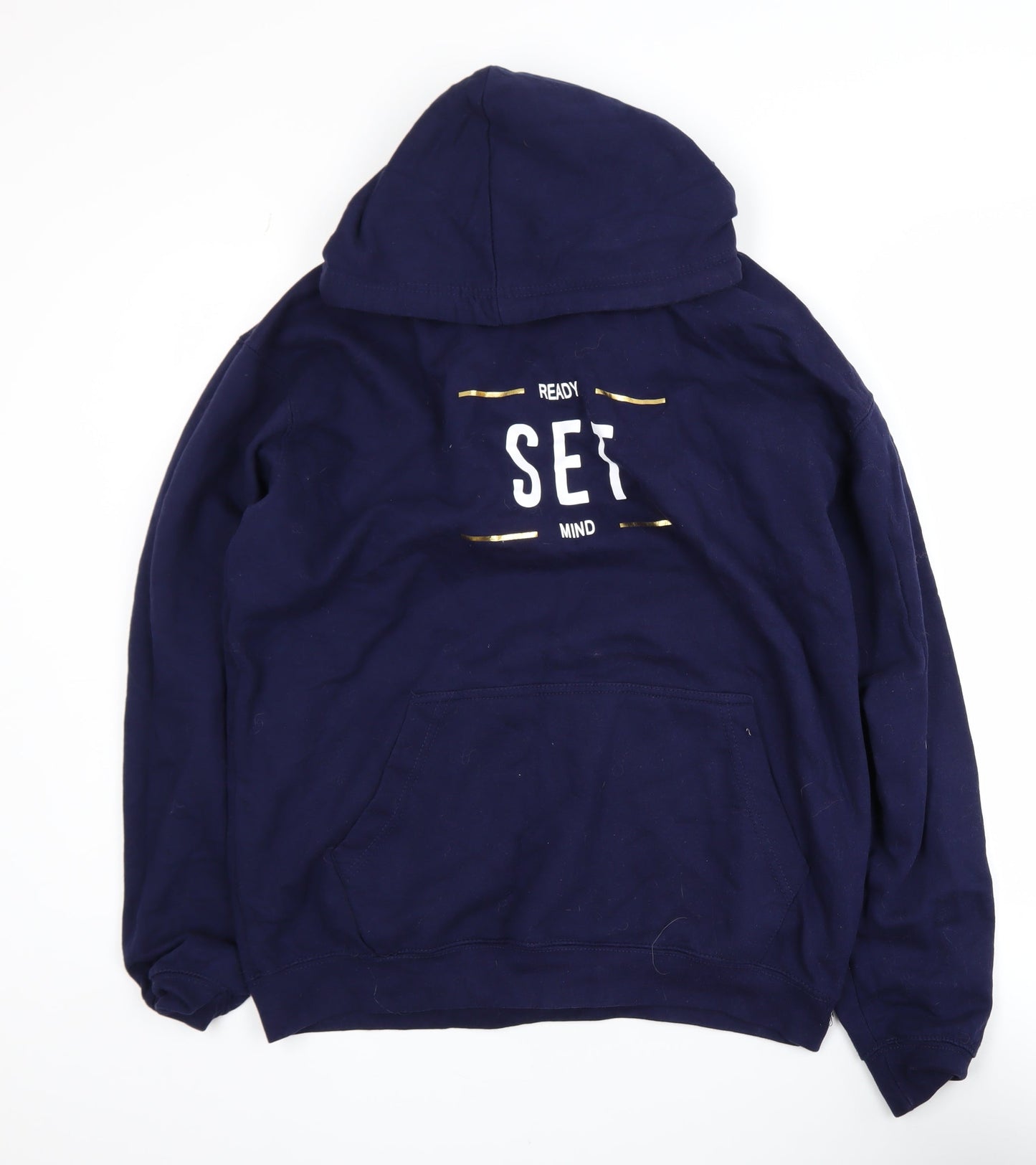 Just Hoods Men’s Blue Pullover Hoodie L Graphic Print Fleece