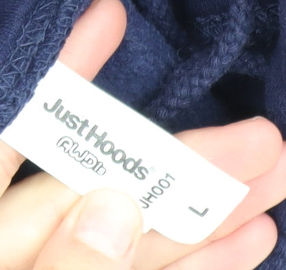 Just Hoods Men’s Blue Pullover Hoodie L Graphic Print Fleece