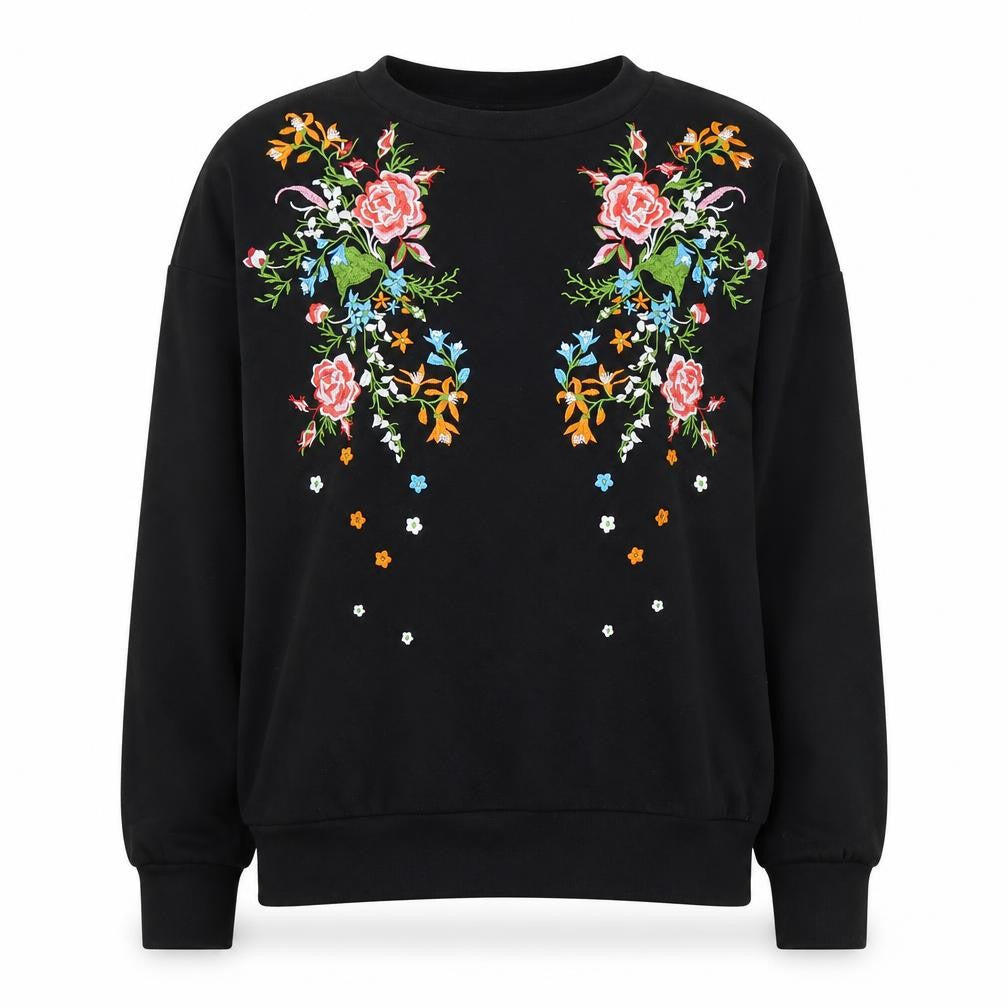 Next Women Black Embroidered Floral Pullover Sweatshirt UK 8