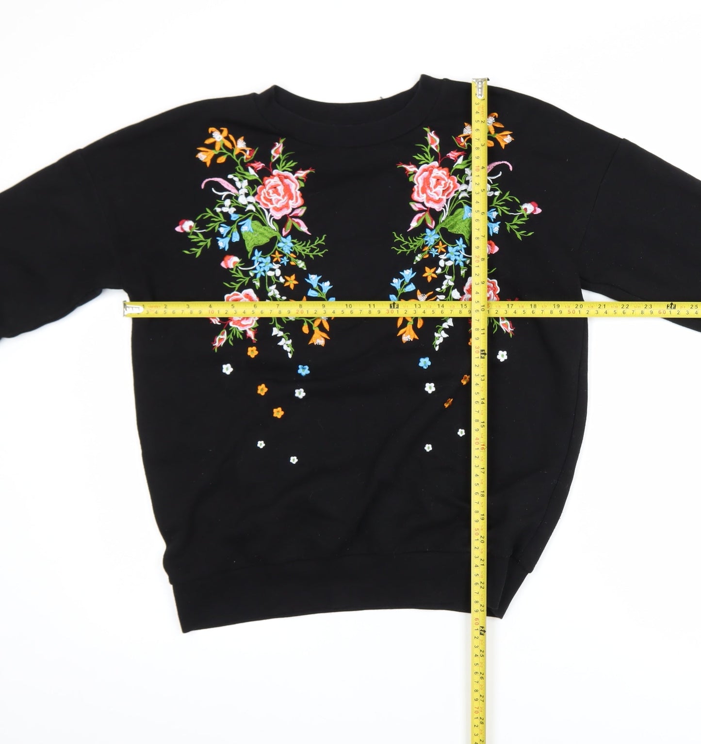 Next Women Black Embroidered Floral Pullover Sweatshirt UK 8