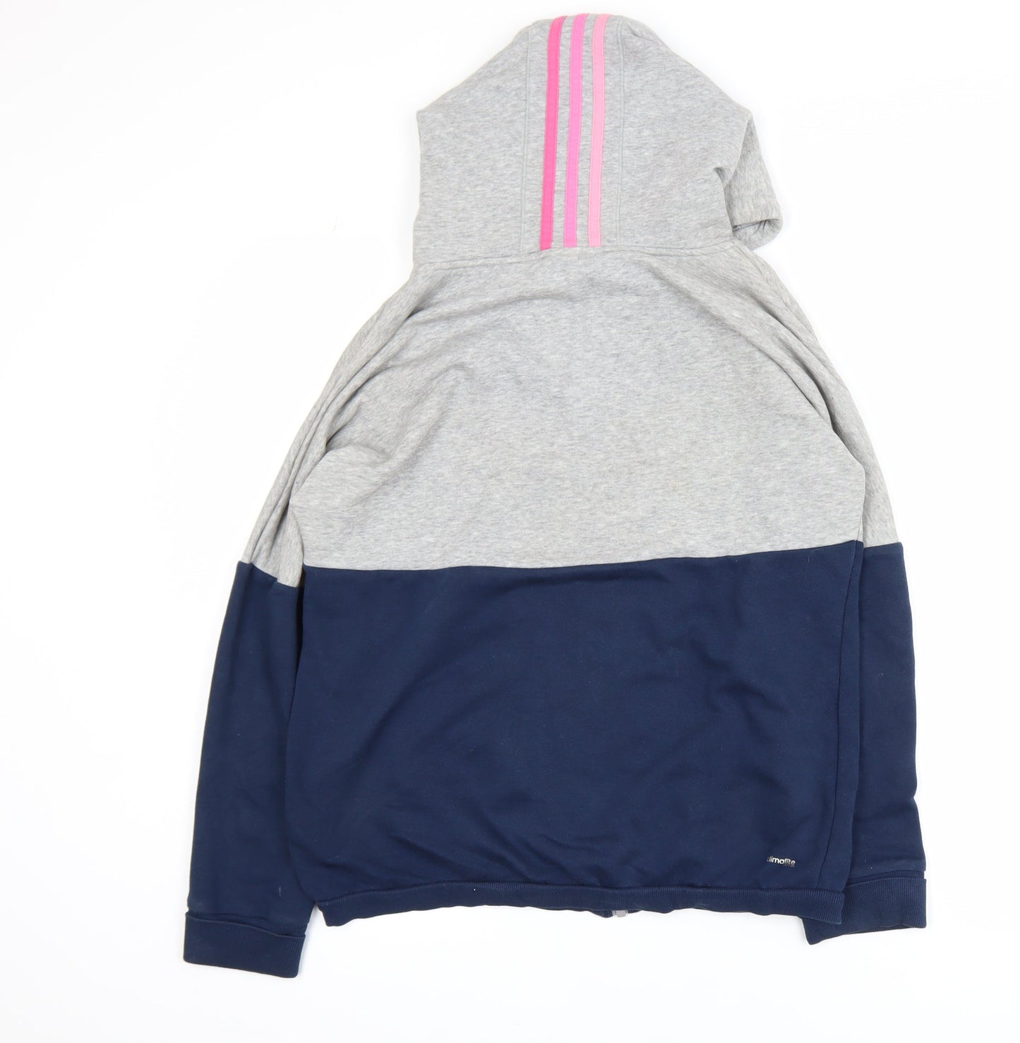 Adidas Womens Grey Blue Hooded Track Jacket Size 8 Full Zip Activewear