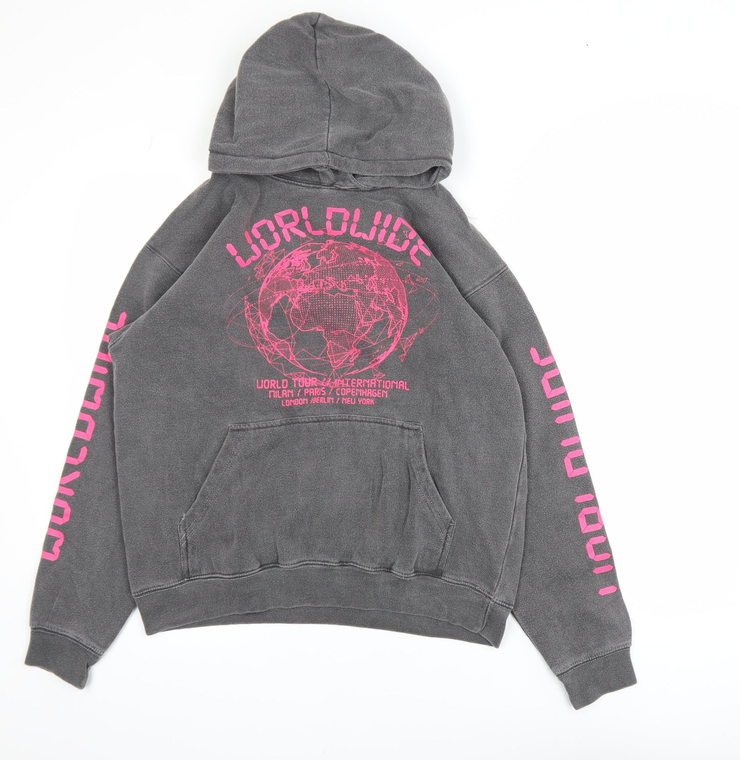 PrettyLittleThing Women’s Grey Worldwide Print Pullover Hoodie Size S