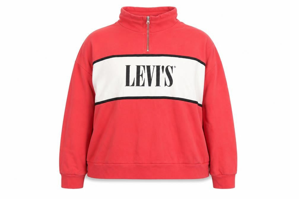 Levi's Women Red 3XL 1/4 Zip Logo Sweatshirt Cotton Casual