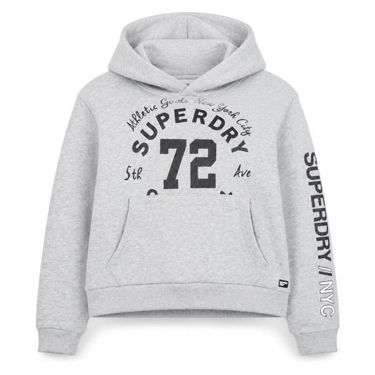 Superdry Women Grey Hoodie Size S Pullover Graphic Print Sweatshirt