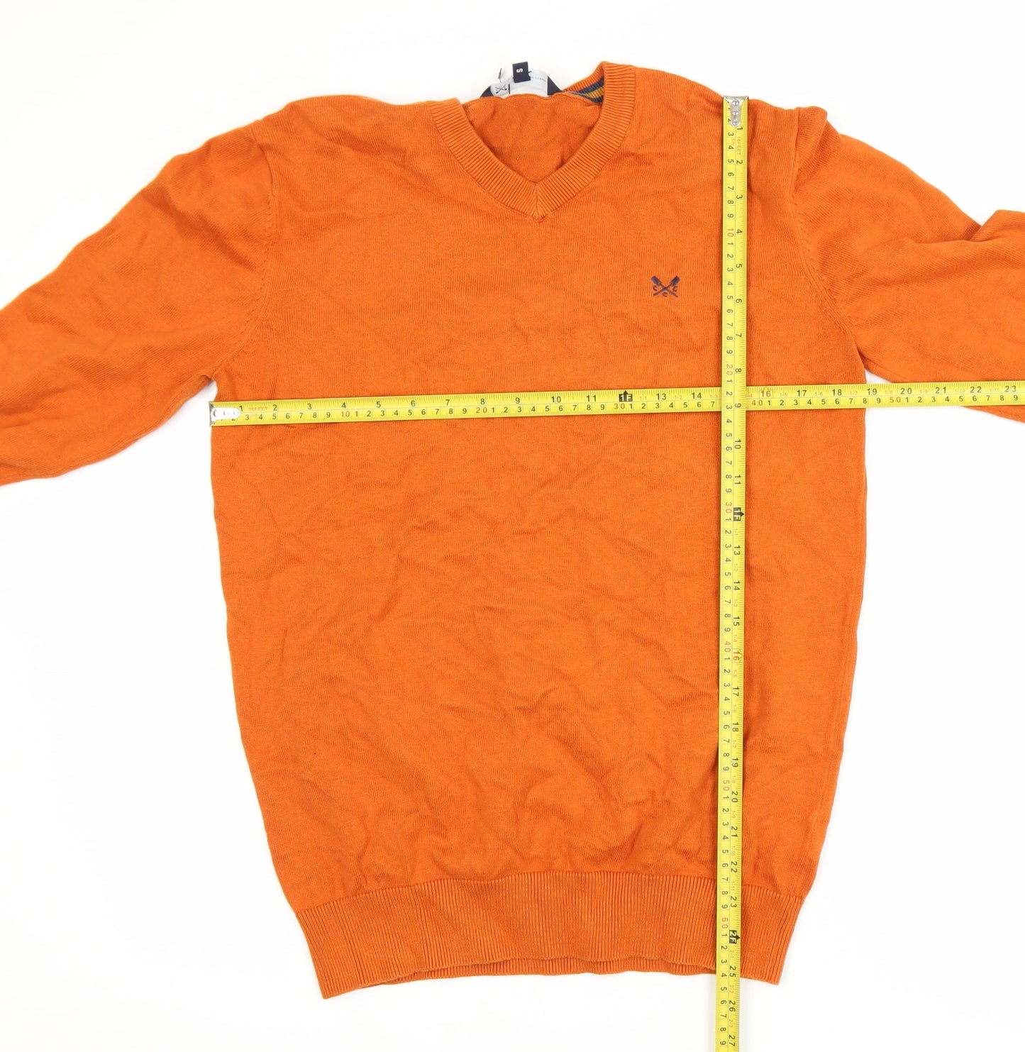 Crew Clothing Company Men's Orange V-Neck Cotton Jumper Size S