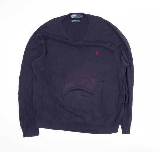 Ralph Lauren Men's Blue V-Neck Cotton Pullover Sweatshirt XL