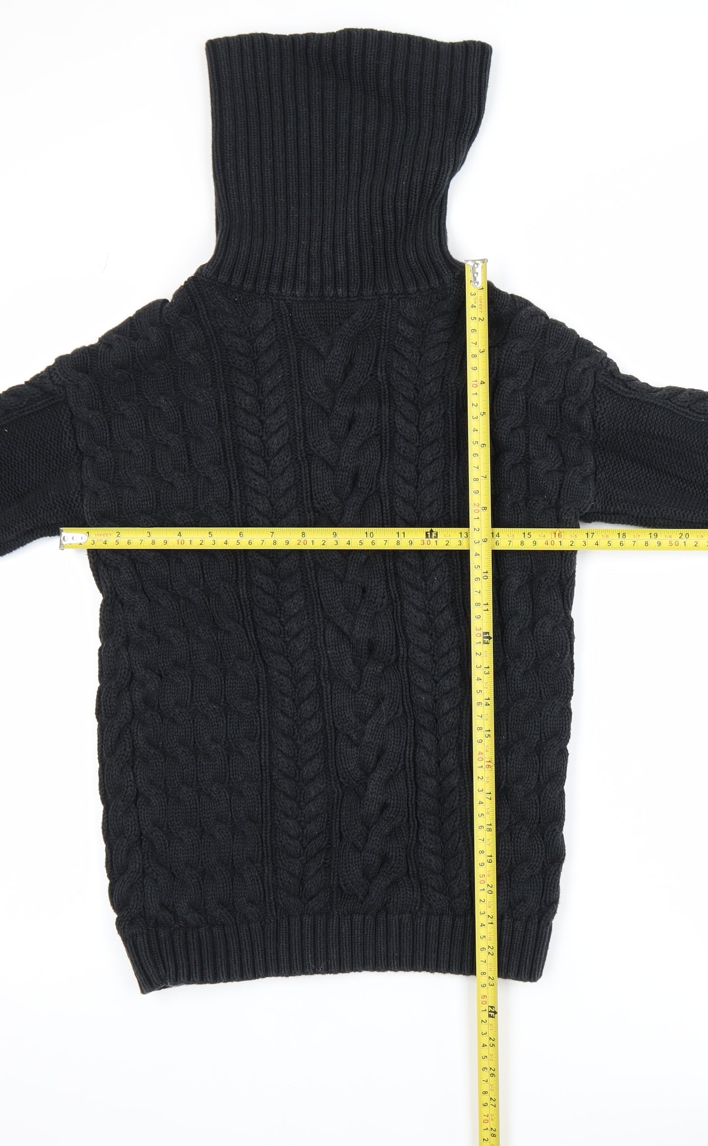 GAP Men's Black Cable-Knit Roll Neck Cotton Jumper Size S