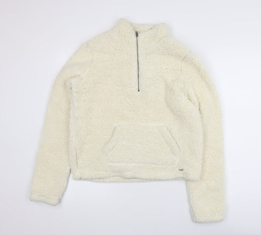 Hollister Womens Ivory Sherpa Fleece 1/4 Zip Pullover Sweatshirt M
