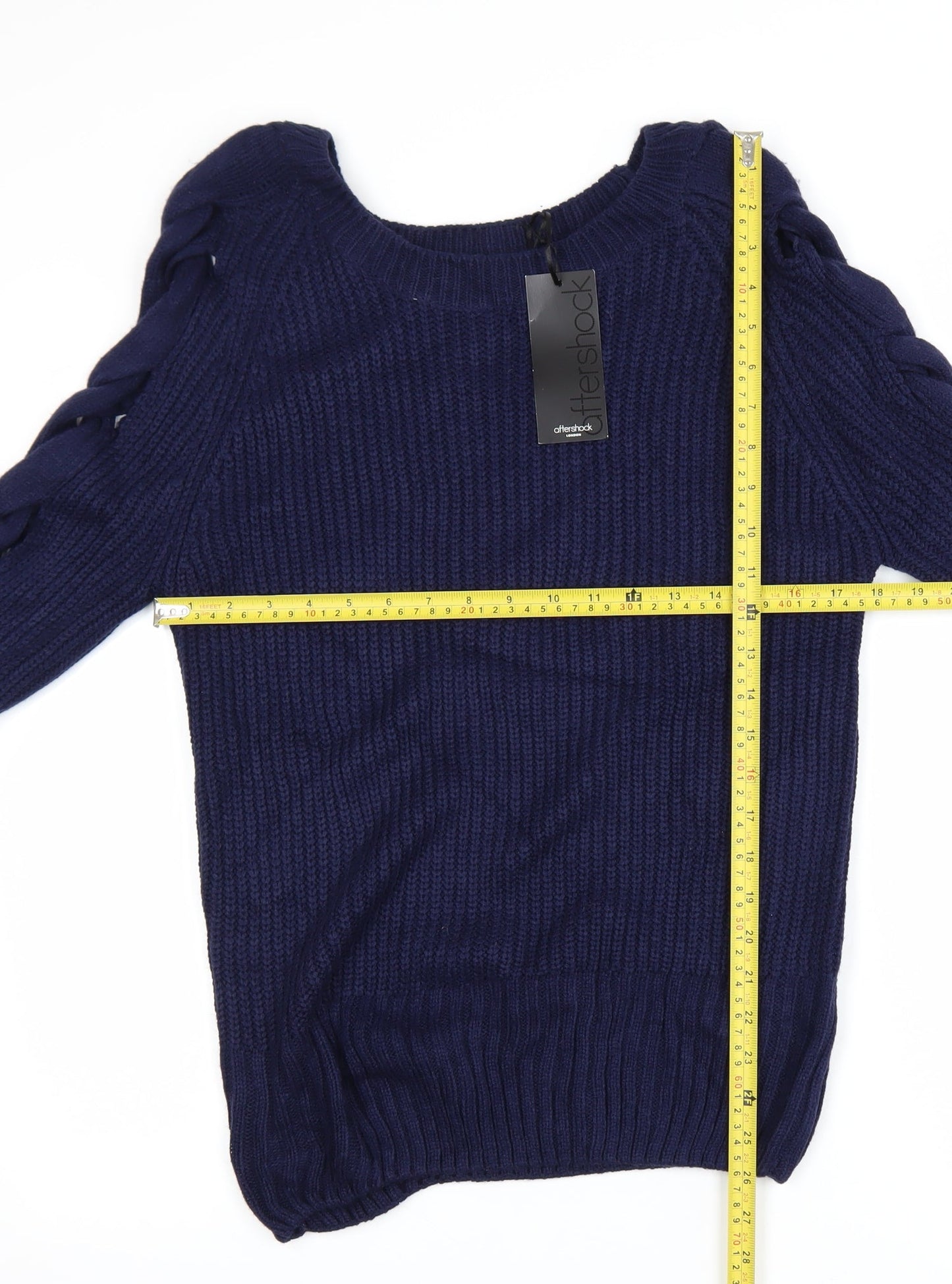 Aftershock London Women's Blue Cable-Knit Pullover Jumper Size S