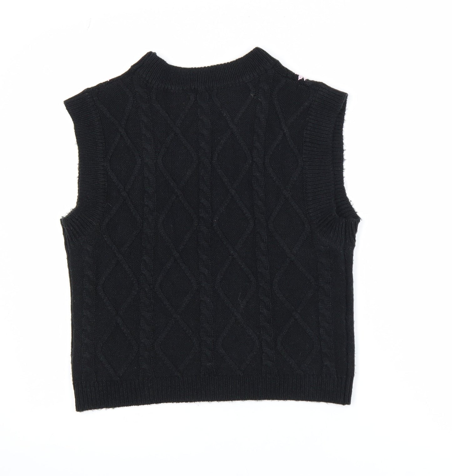 Warehouse Women Black Floral Embroidered Cable Knit Vest Jumper S