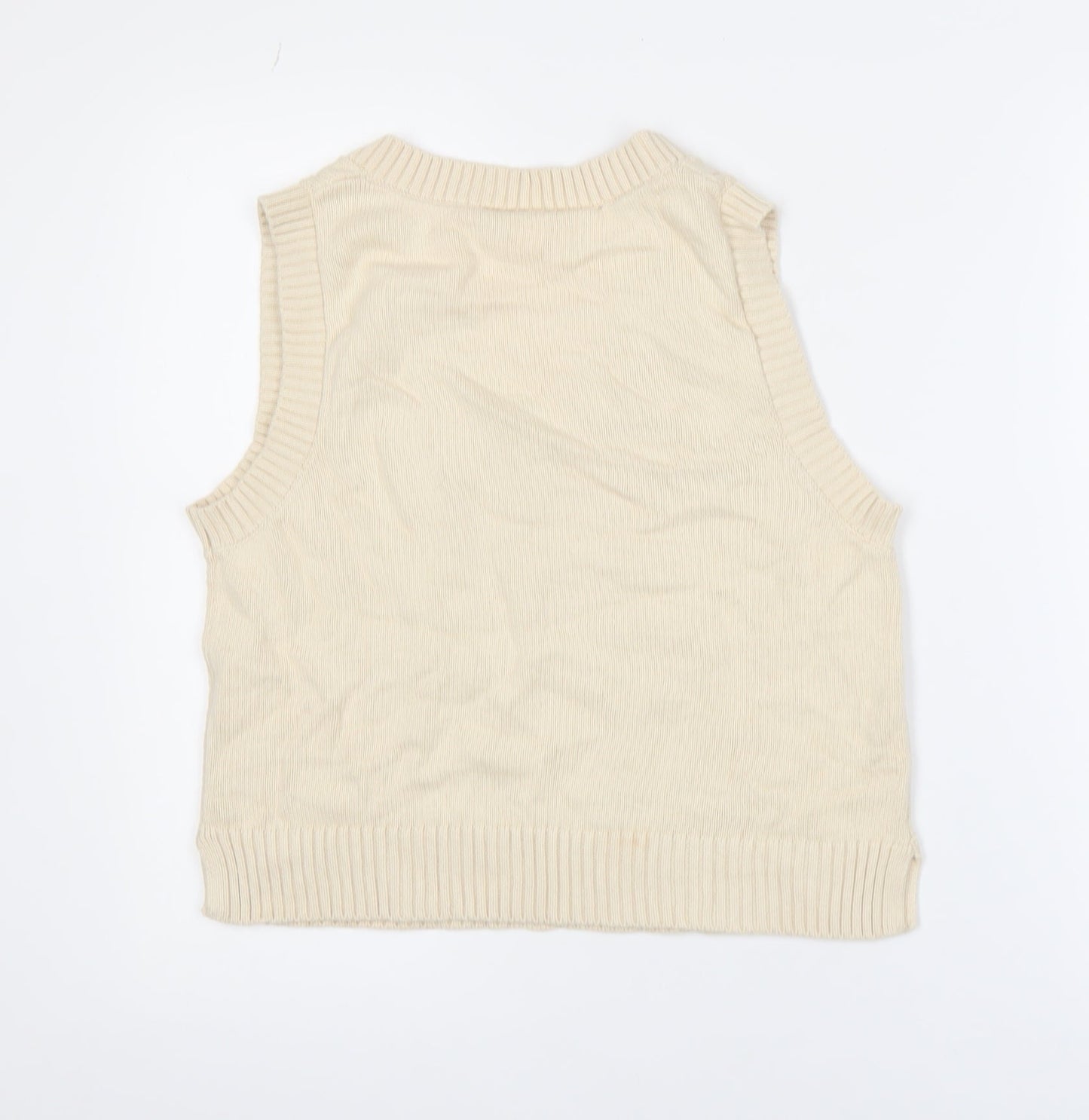 Monki Women's Beige Cable-Knit Cotton Sleeveless Vest Jumper Size S