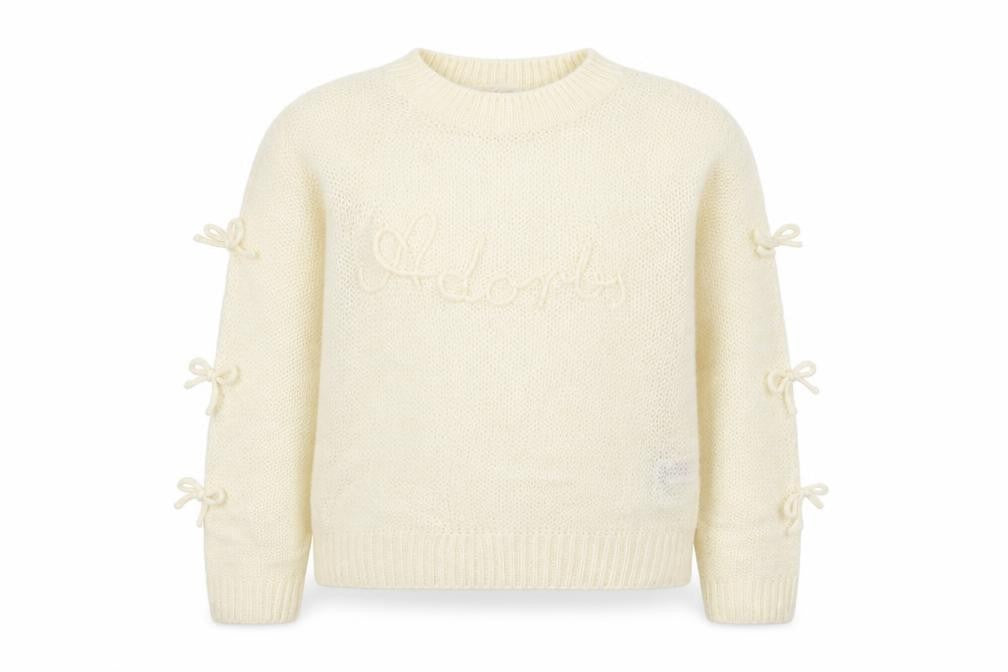 Marks & Spencer Girls Ivory Bow Knit Jumper 12-13 Years Acrylic Blend