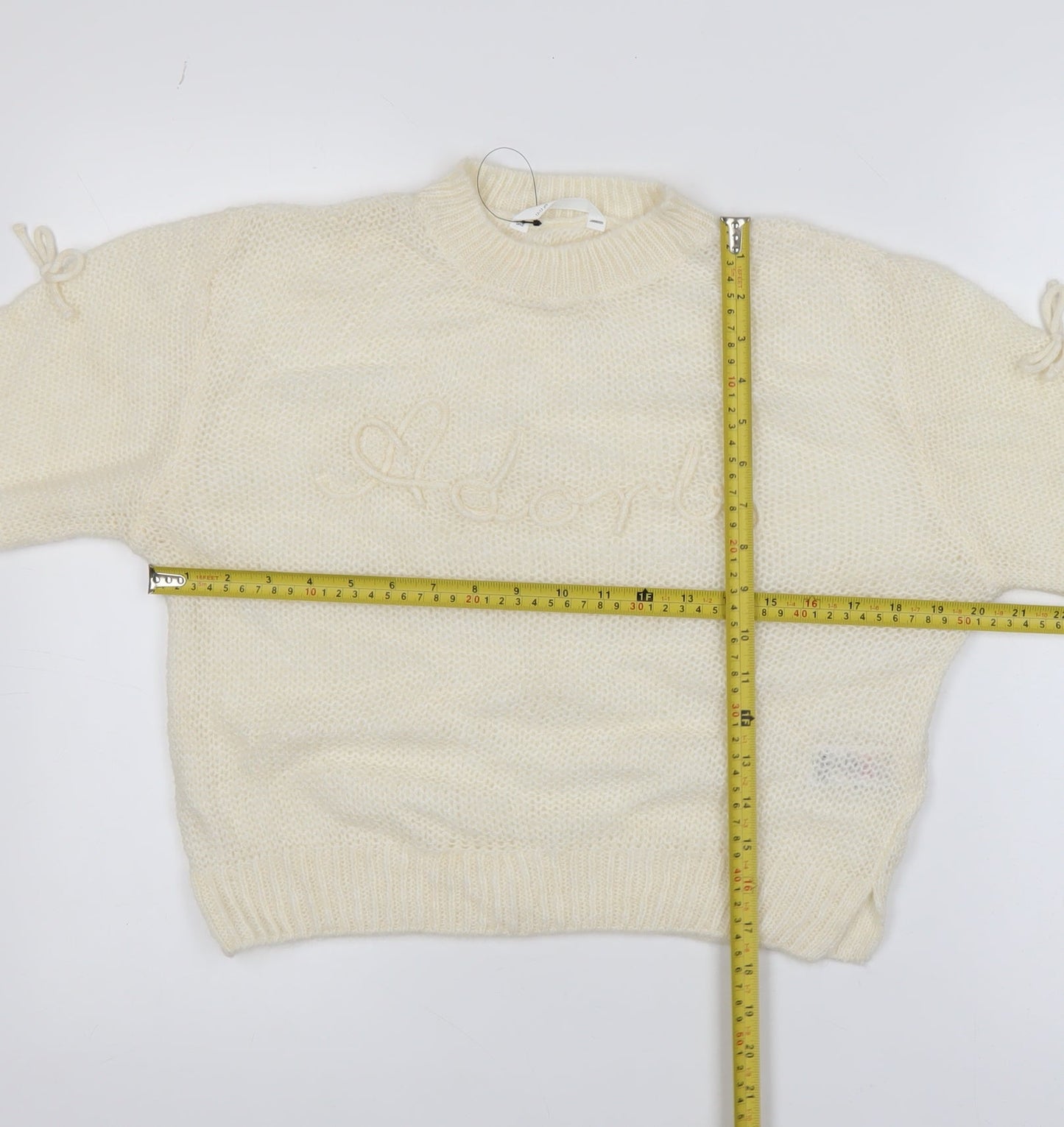Marks and Spencer Girls Ivory Bow Knit Jumper 12-13 Years Acrylic Blend