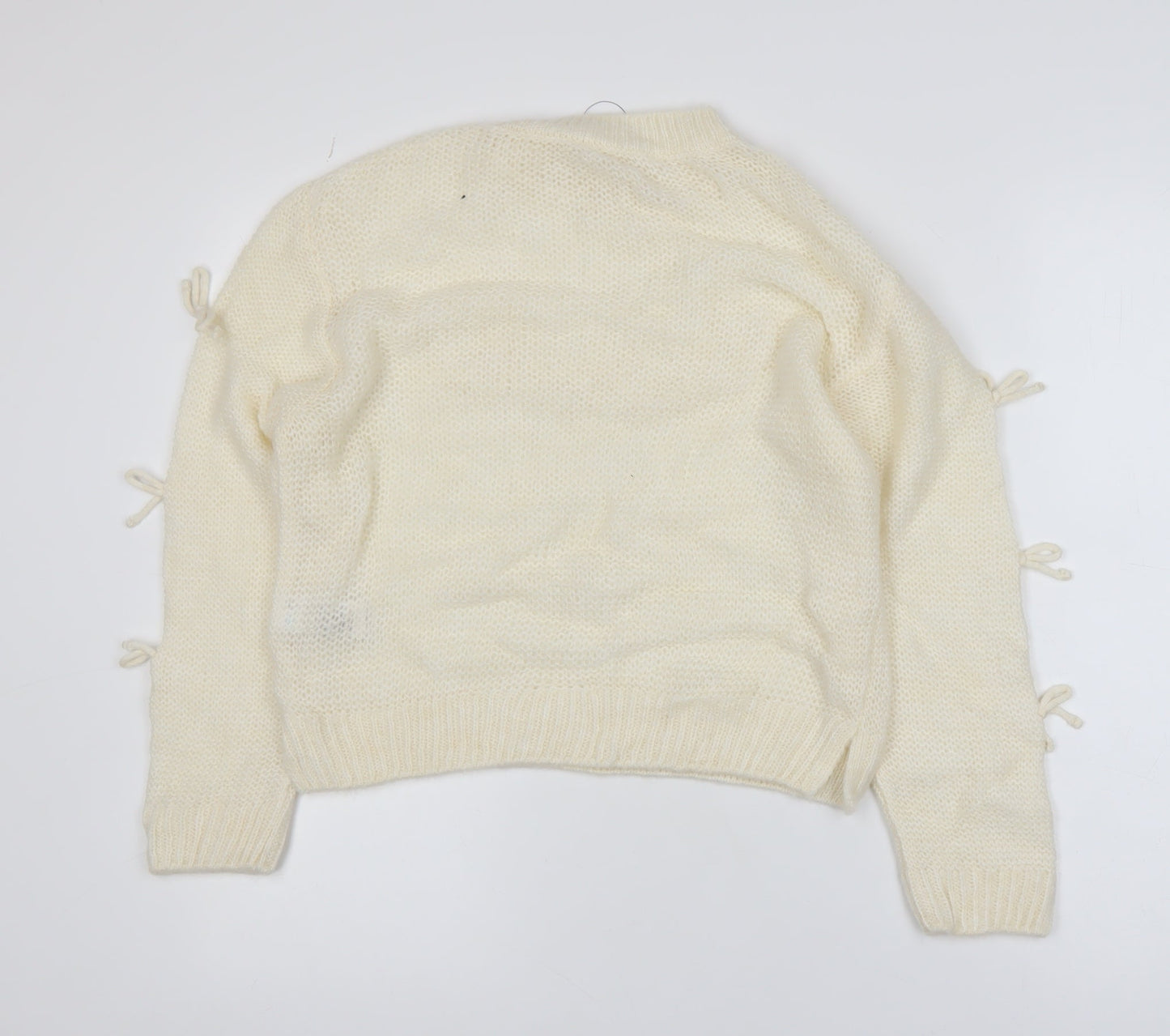Marks and Spencer Girls Ivory Bow Knit Jumper 12-13 Years Acrylic Blend