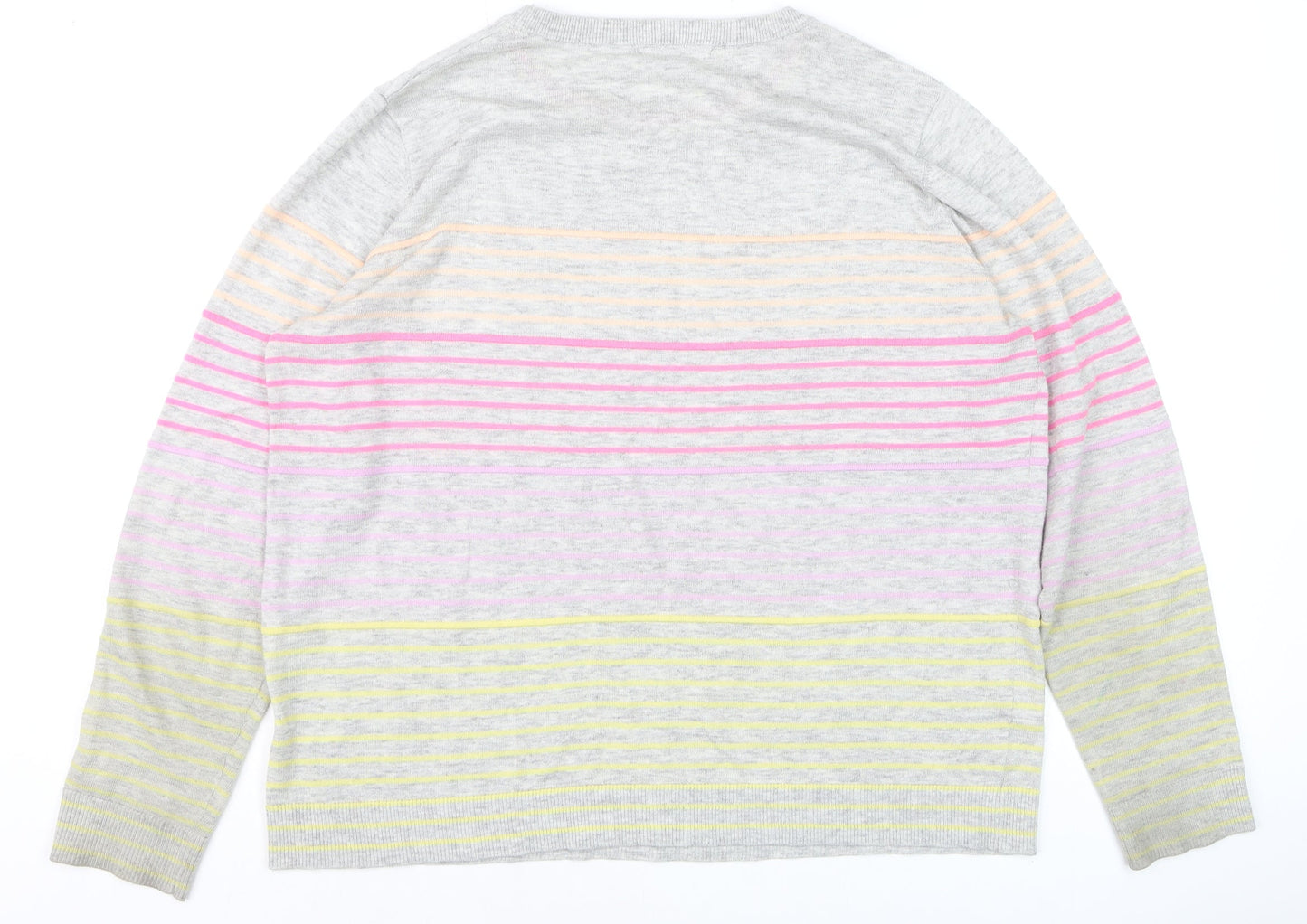 Oliver Bonas Women Grey Multicoloured Striped Crew Neck Jumper Size 16