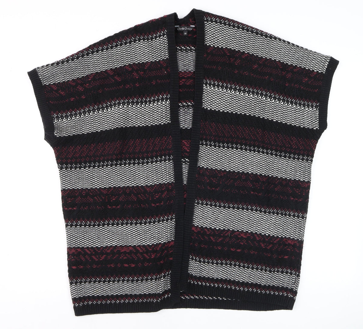 Candy Couture Girls Black and Red Striped Open Knit Cardigan 14 Years