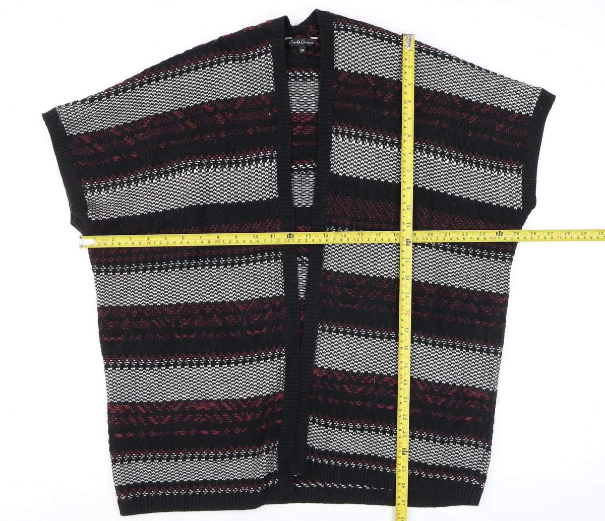 Candy Couture Girls Black and Red Striped Open Knit Cardigan 14 Years