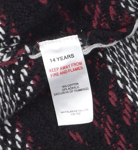 Candy Couture Girls Black and Red Striped Open Knit Cardigan 14 Years