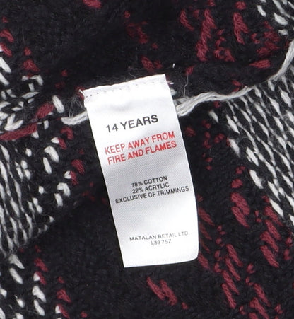 Candy Couture Girls Black and Red Striped Open Knit Cardigan 14 Years
