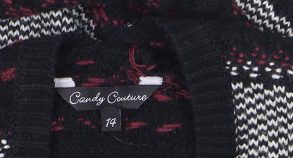 Candy Couture Girls Black and Red Striped Open Knit Cardigan 14 Years