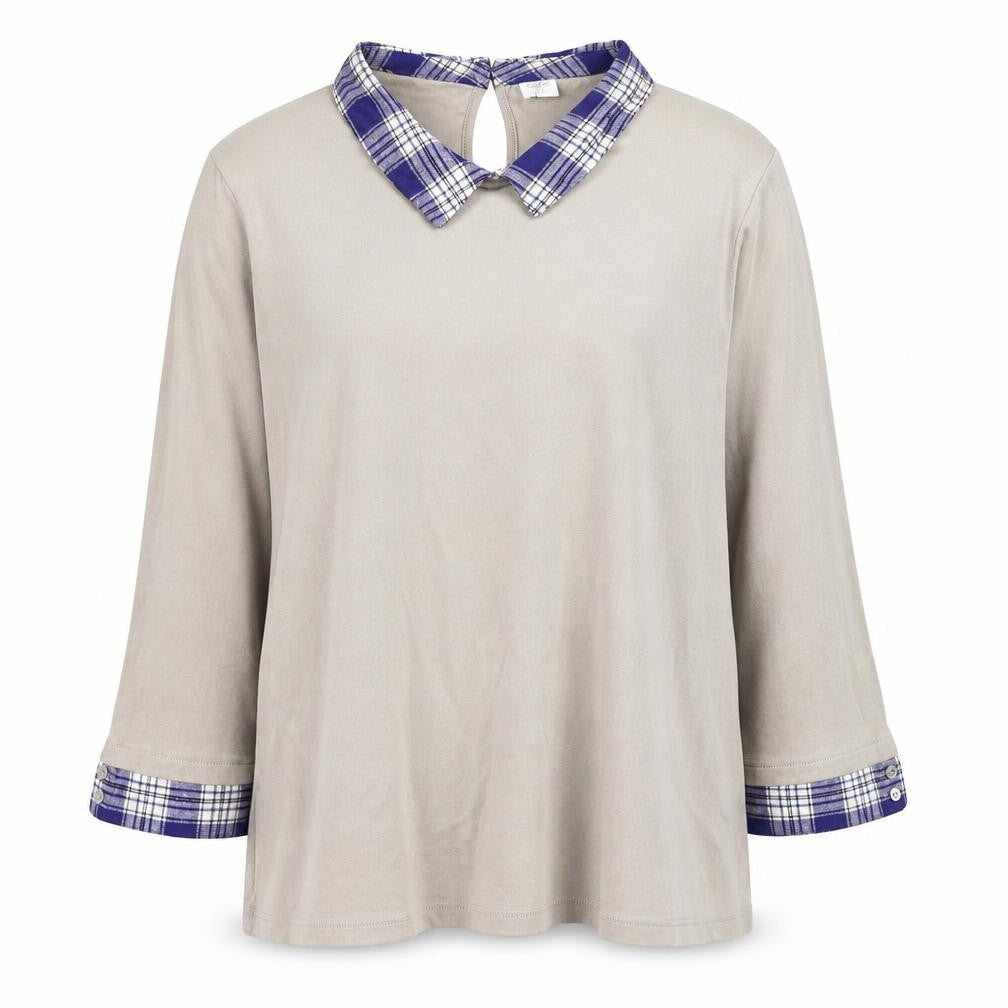 Cotton Traders Women Beige Collared 3/4 Sleeve Pullover Jumper Size 18