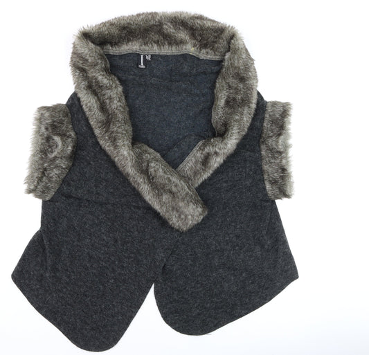 Izabel London Women Grey Faux Fur Trim Knit Cape Size 12/14