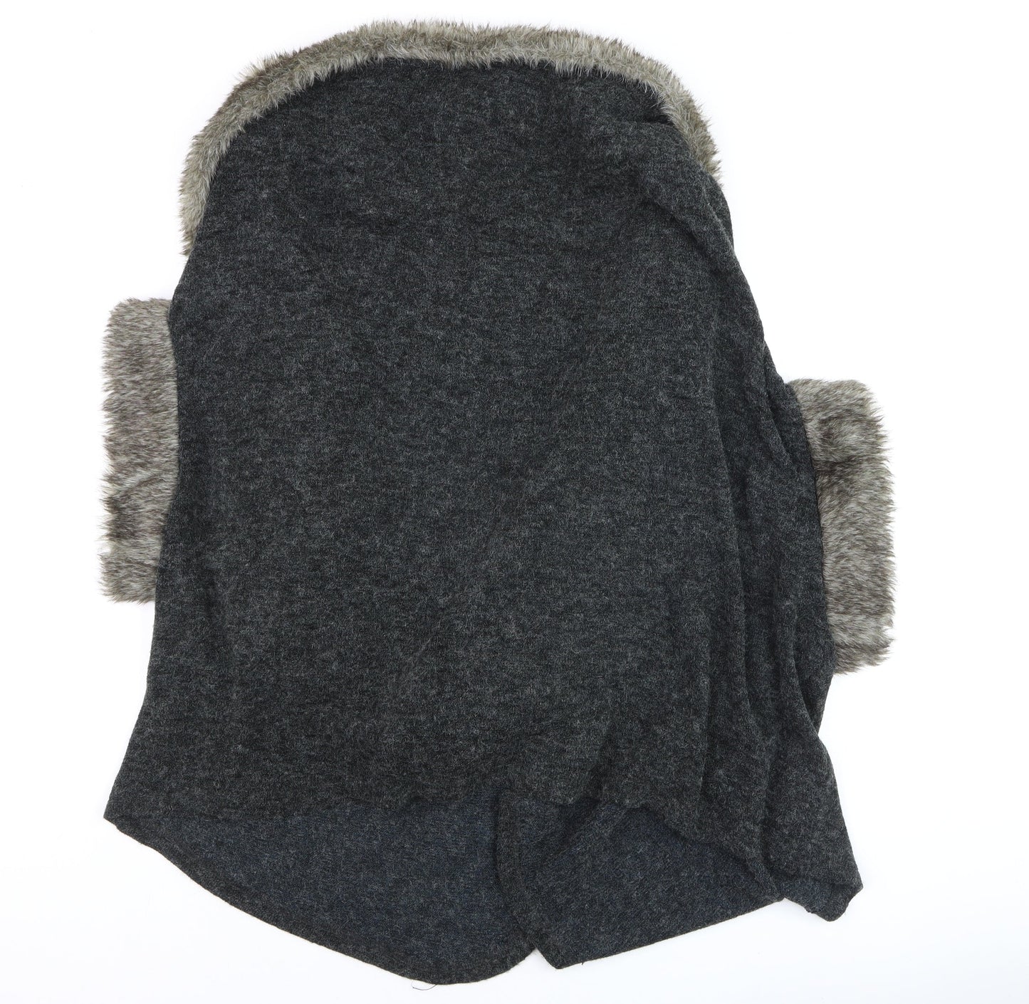 Izabel London Women Grey Faux Fur Trim Knit Cape Size 12/14