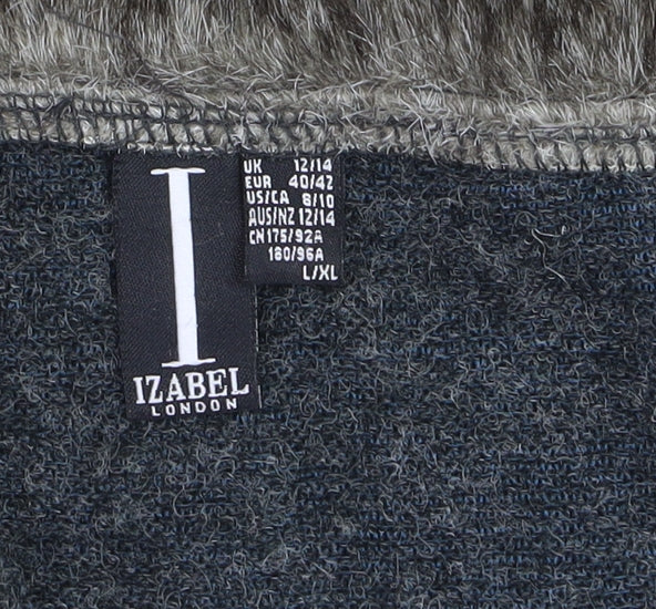 Izabel London Women Grey Faux Fur Trim Knit Cape Size 12/14