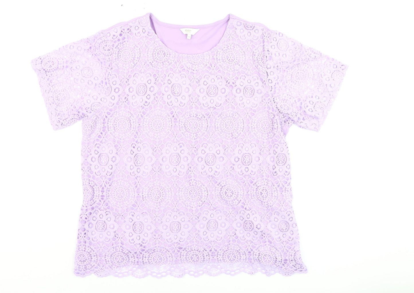 Cotton Traders Womens Purple Lace Short Sleeve T-Shirt Size 14