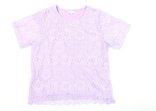 Cotton Traders Womens Purple Lace Short Sleeve T-Shirt Size 14