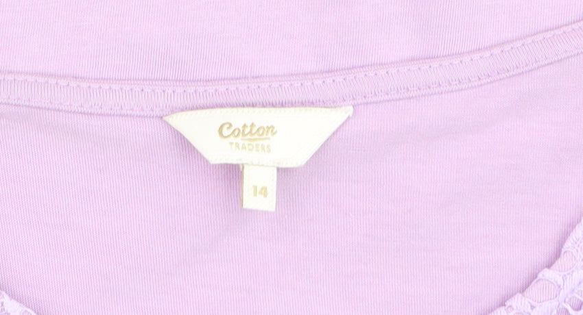 Cotton Traders Womens Purple Lace Short Sleeve T-Shirt Size 14