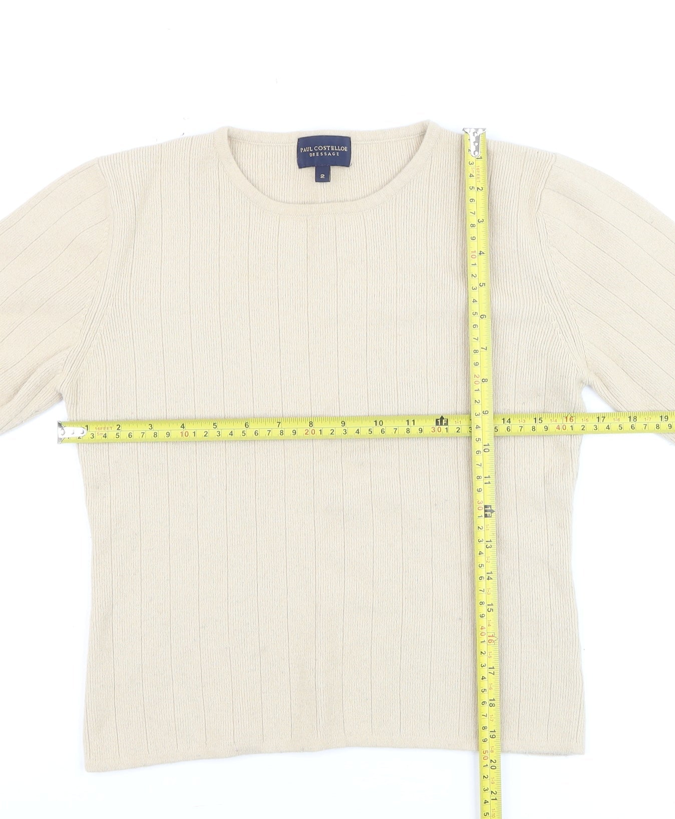 Paul Costelloe Women Beige Wool Blend Crew Neck Jumper Size S
