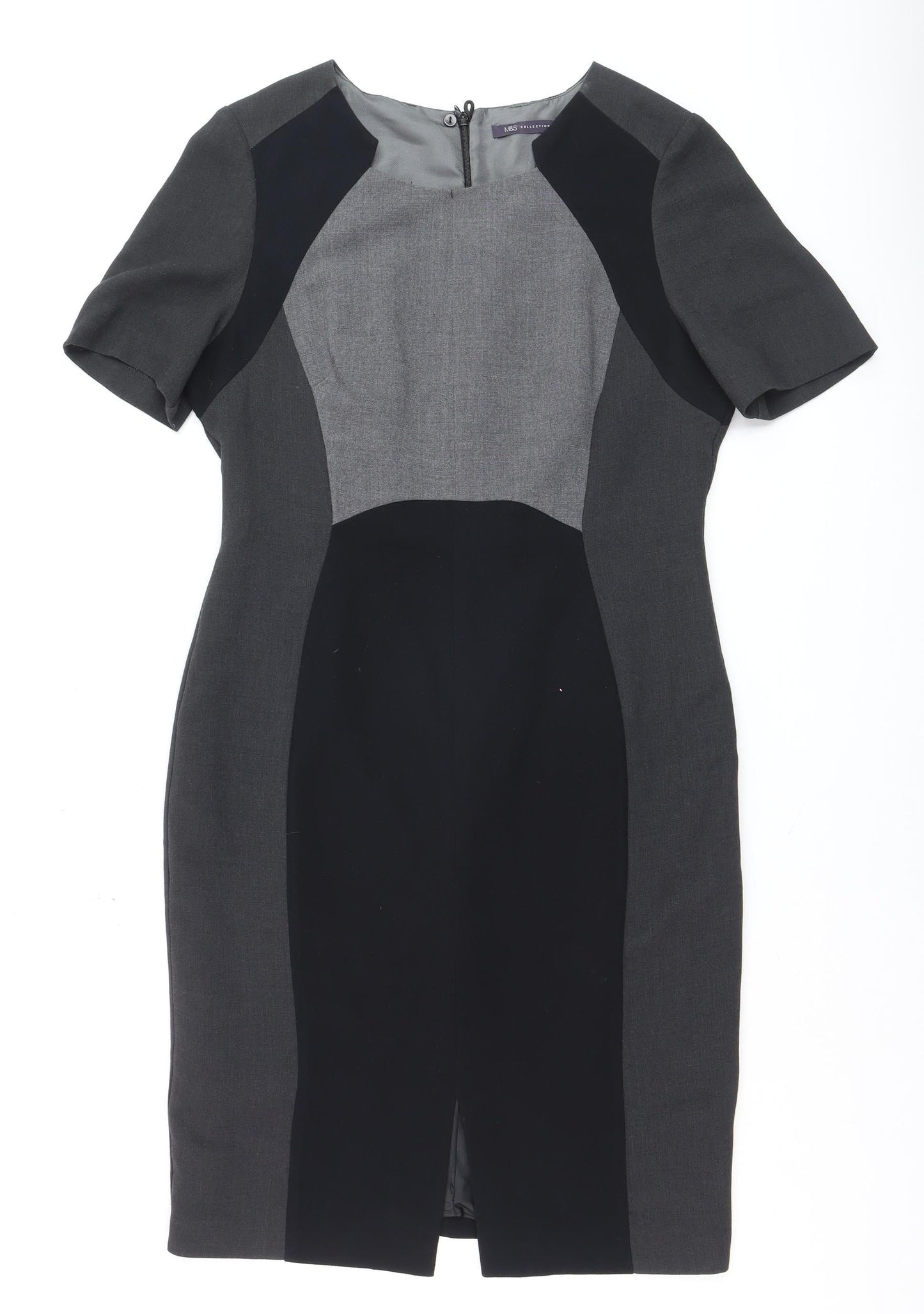 Marks and Spencer Women Grey Colourblock Sheath Dress Size 14 Workwear