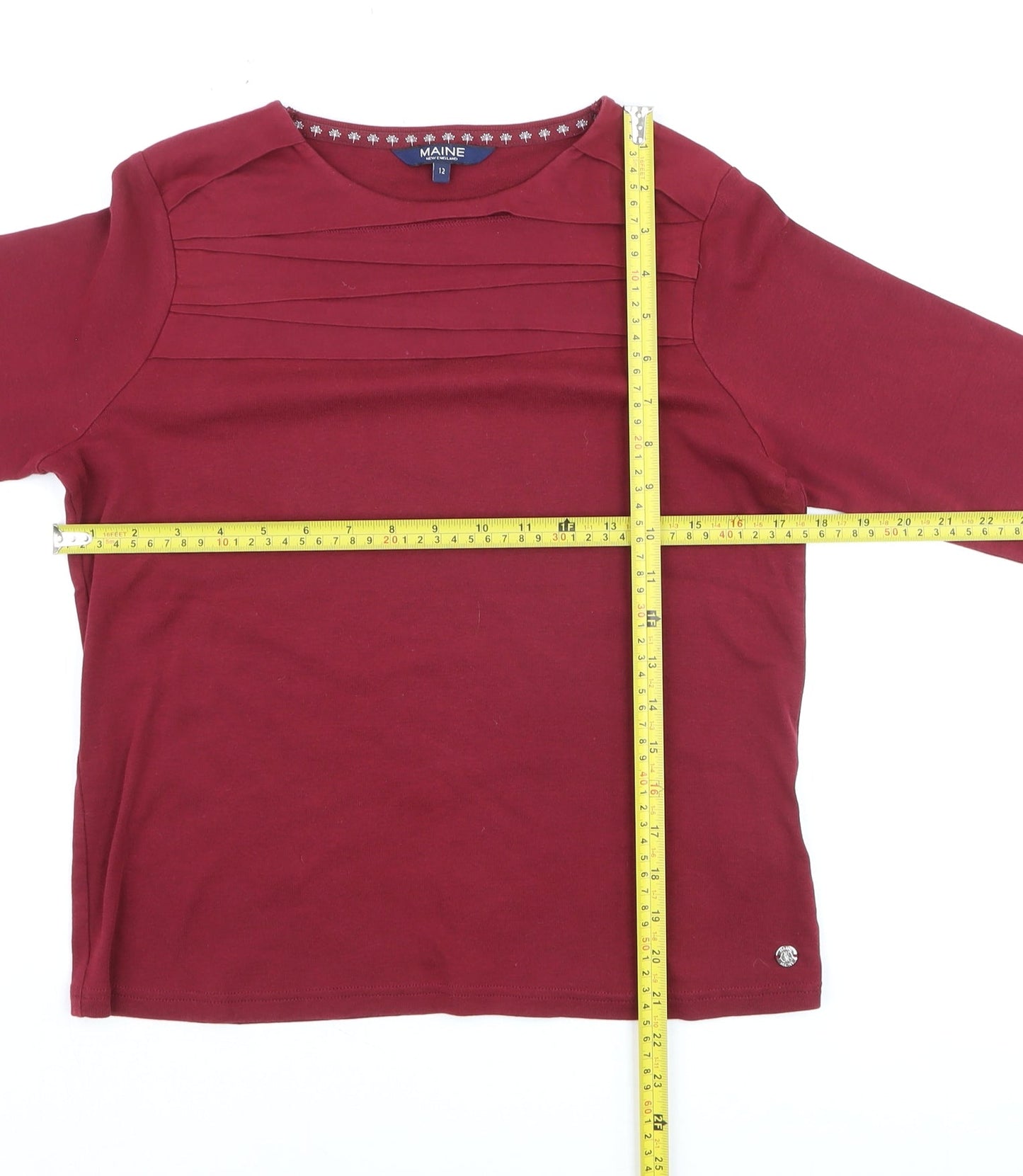 Maine New England Women's Red 3/4 Sleeve Cotton T-Shirt Size 12