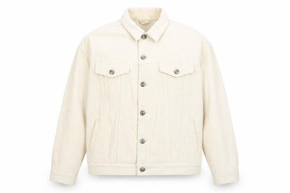 Front view of BDG Men's Beige Corduroy Button Jacket Small Regular Fit