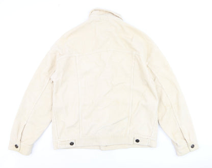 Close-up detail of BDG Men's Beige Corduroy Button Jacket Small Regular Fit
