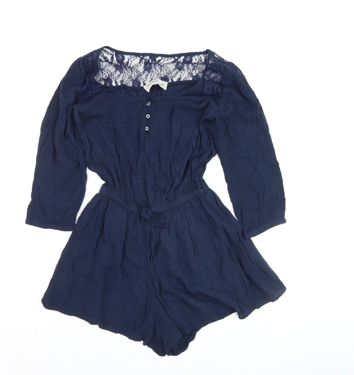 Abercrombie & Fitch Kids Girls Navy Blue Lace Playsuit Size L Long Sleeve Romper