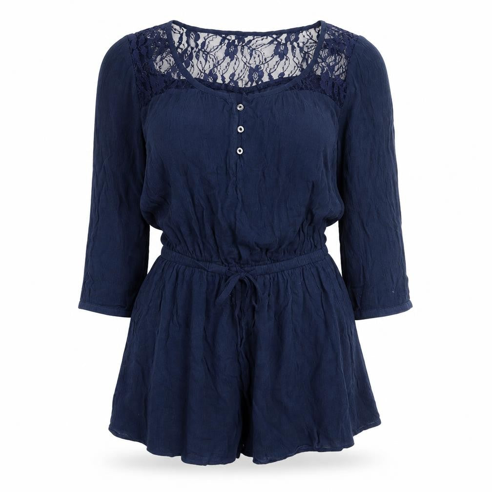 Abercrombie & Fitch Kids Girls Navy Blue Lace Playsuit Size L Long Sleeve Romper
