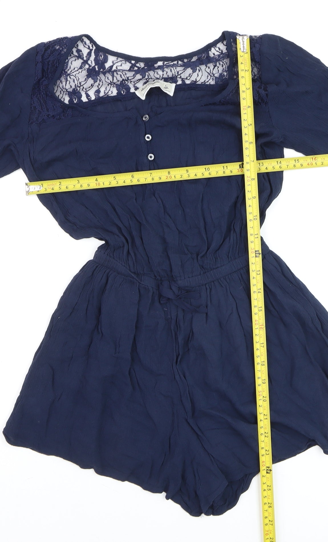 Abercrombie & Fitch Kids Girls Navy Blue Lace Playsuit Size L Long Sleeve Romper