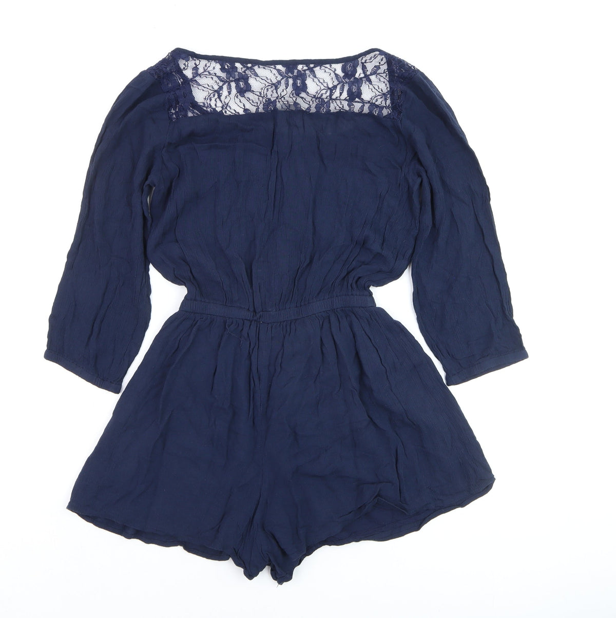 Abercrombie & Fitch Kids Girls Navy Blue Lace Playsuit Size L Long Sleeve Romper