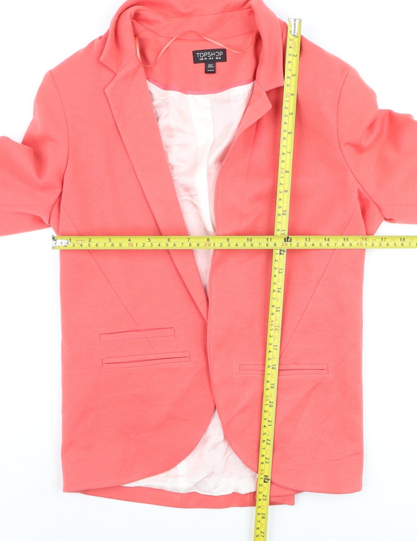 Topshop Women Pink Cotton Blend Lined Blazer UK 12