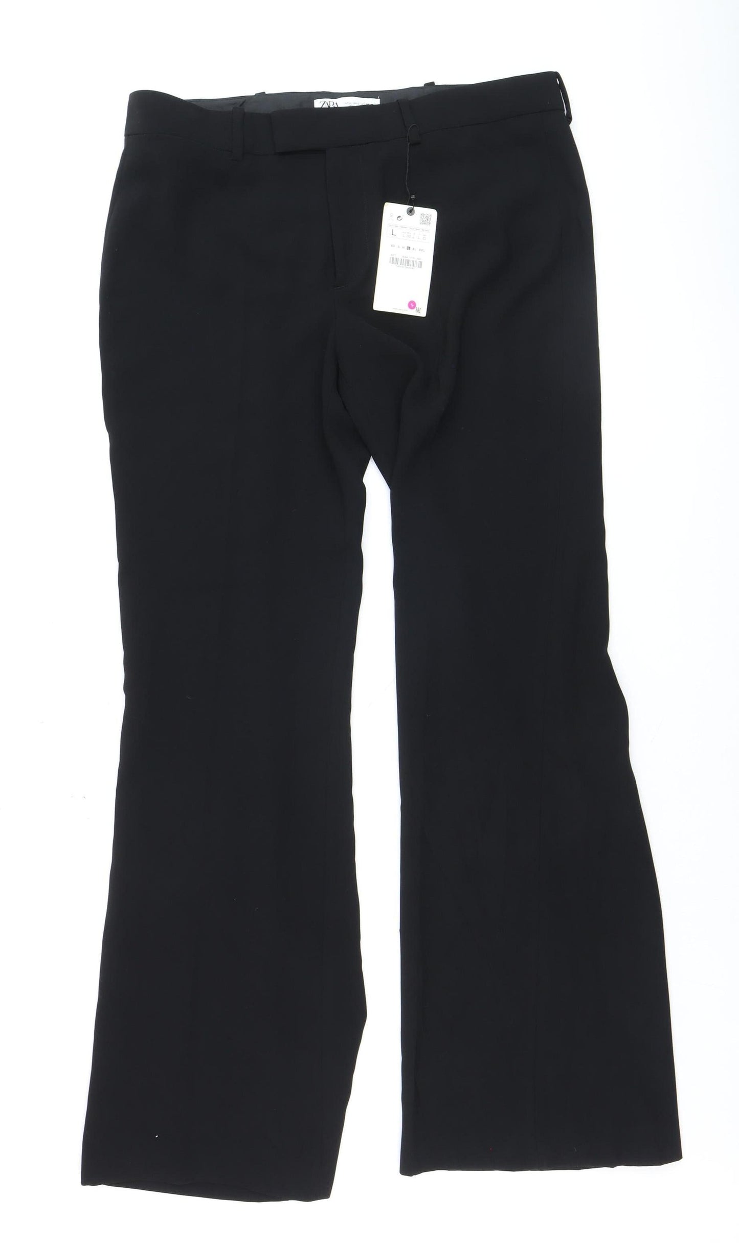 Zara Women Black Flared Trousers L Stretch Business Work Pants
