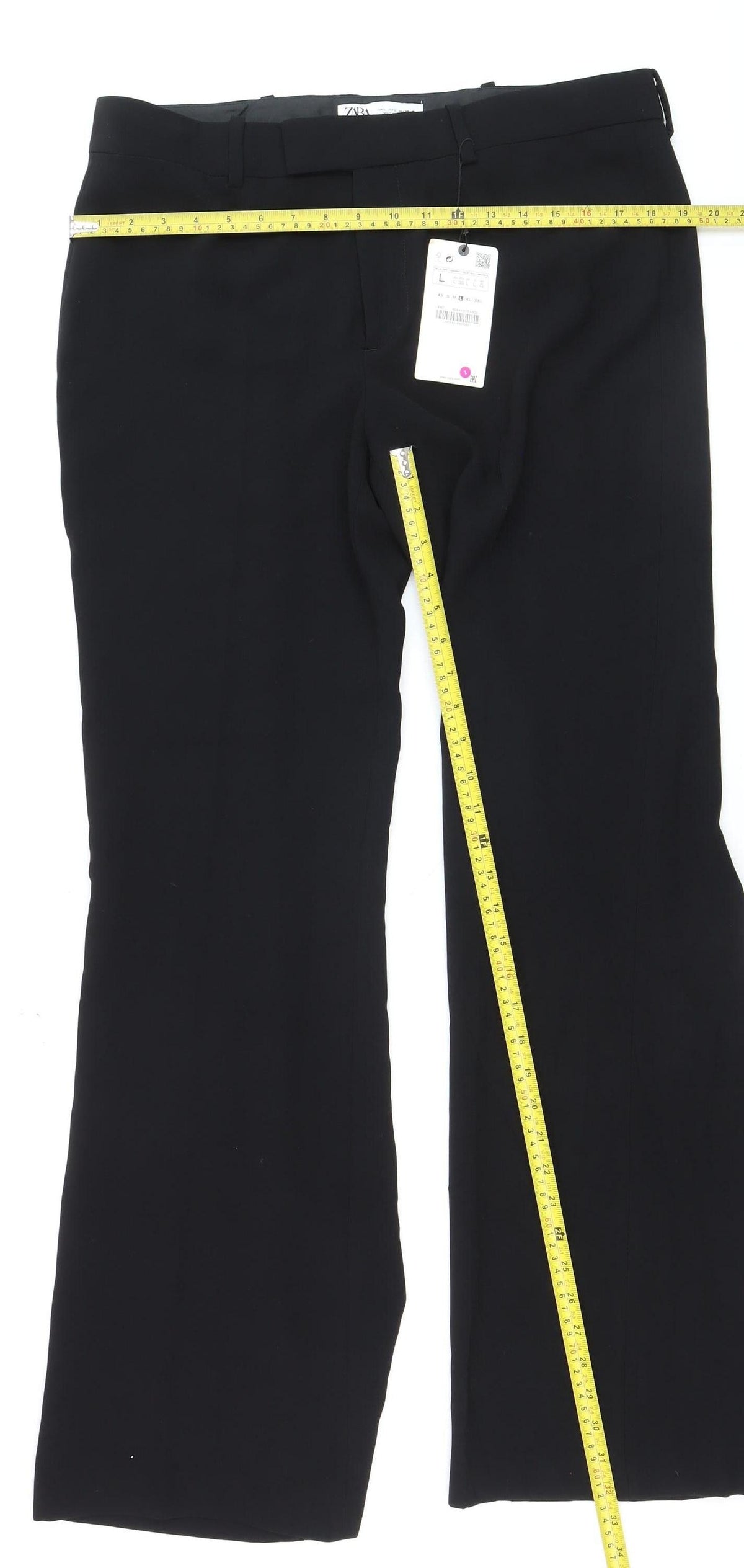 Zara Women Black Flared Trousers L Stretch Business Work Pants